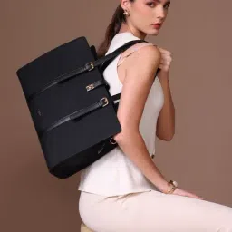 Kazo Black Eline Textured Large Leather Laptop Bag-image-93