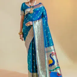 Elora Blue Silk Woven Saree With Unstitched Blouse-picture-14