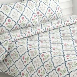 Haus & Kinder White & Blue Cotton 186 TC Classic Trellis Printed King Bedsheet with 2 Pillow Covers-picture-37