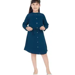 Peppermint Kids Teal Blue Regular Fit Full Sleeves Dress-image-6