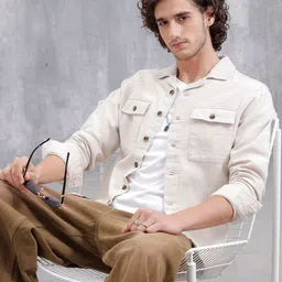 WROGN Men Relaxed Fit Textured Spread Collar Cotton Casual Shirt-picture-11