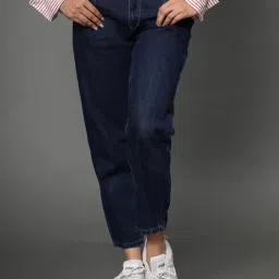 Angelfab Dark Blue Cotton Boyfriend Fit High Rise Jeans-picture-39