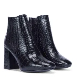 Saint G Women Black Croc Embossed Vegan Leather Casual Boots-image-35