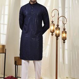 Pro-Ethic STYLE DEVELOPER Men Embellished Floral Embroidered Sequins Jacquard Kurta-picture-7