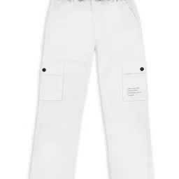 CAVIO Cotton Dont Stop Text Printed Cargo Trousers With Belt - White-picture-18