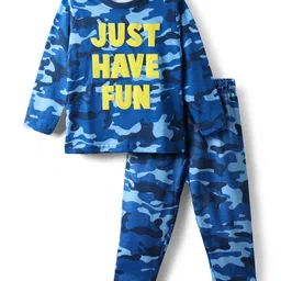 Babyhug Cotton Knit Full Sleeves Co-Ord Night Suit With Text & Camouflage Print - Blue-picture-36