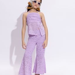 Taffykids Sleeveless Schiffli Embroidered Coordinating Top & Flared Pant Set - Lilac-picture-35
