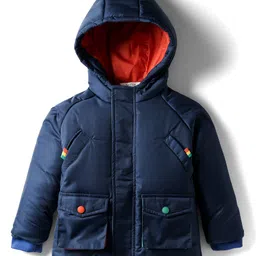 Bonfino Woven Full Raglan Sleeves Quilted Padded Jacket with Hood & Neon Tape Detailing - Navy Blue-image-79