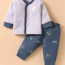 Zero Interlock Knit Full Sleeves Night Suit With Animal Print - Navy Blue-picture-32