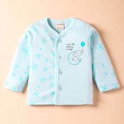 CUCUMBER Sinker Knit Full Sleeves Front Open Jabhala with Elephant Print - Aqua Blue-picture-3