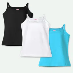 Ariel Cotton Lycra Knit Pack Of 3 Sleeveless Solid Camisoles - Black White & Sky Blue-picture-16