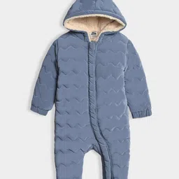 Mi Arcus Knit Full Sleeves Quilted Hooded Romper - Blue-picture-14