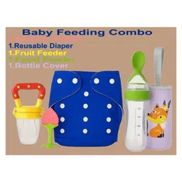 Joy Buzz Reusable Cloth Diaper / Nappies With Insert, Fruit Nibbler, Spoon Food/milk Feeder, Silicone Fruit Shape Teether & Silicone Cleaning Brush Feeding Bottle for Babies, Feeding Combo-pack of 5-image-77