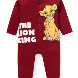 Babyhug Disney Interlock Knit Full Sleeves Sleep Suits With Stripes & Lion King Graphics Pack Of 2 - Maroon & Green image 2