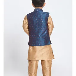JBN Creation Full Sleeves Solid Coordinating Kurta & Pyjama With Zari Work Detailed Nehru Jacket Set - Blue & Gold image 3