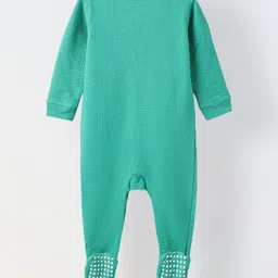 Spunkies Cotton Knit Full Sleeves Textured Footed Sleepsuit - Green image 3