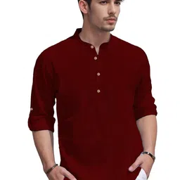 Navkanj Mandarin Collar Roll-Up Sleeves Cotton Straight Kurta-image-21