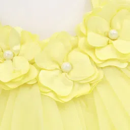 Babyhug Woven  Sleeveless Solid Colour Party Wear Dress with Floral Corsage - Yellow image 3