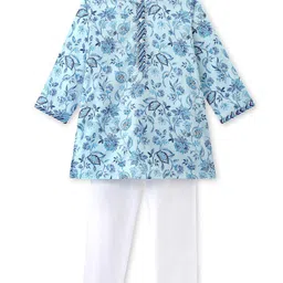 Babyhug Cotton Woven Full Sleeves Floral Printed Kurta Pyjama Set- Blue image 3