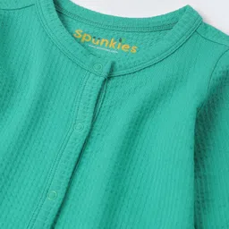 Spunkies Cotton Knit Full Sleeves Textured Footed Sleepsuit - Green image 4