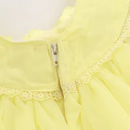 Babyhug Woven  Sleeveless Solid Colour Party Wear Dress with Floral Corsage - Yellow image 4