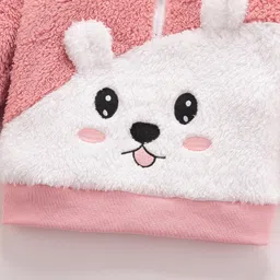 Mark & Mia Full Sleeves Fur Hooded Sweatshirt With Animal Embroidery - Pink image 5