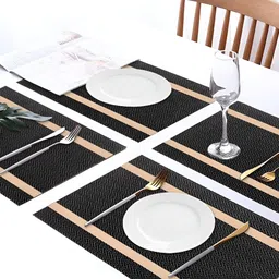 YELONA  Black & Pink 10 Pieces Striped Rectangle Table Placemats image 2
