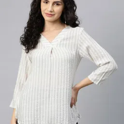 Cottinfab White Cotton Striped Top image 1