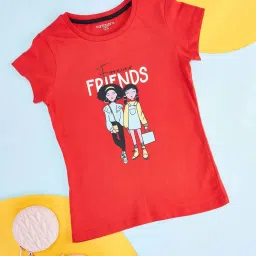 Pantaloons Junior Red Cotton Printed T-Shirt image 1