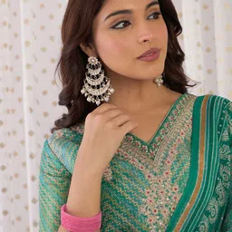 Indo Era Women Floral Embroidered Regular Sequinned Kurta with Trousers & With Dupatta image 5