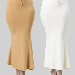 TWIN BIRDS Beige & White Plain Saree Shapewear - Pack Of 2 image 1