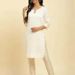 W Beige Cotton Printed Straight Kurta-picture-23