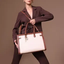 Kazo White Imperial Large Leather Laptop Bag-image-56