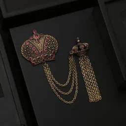 COSA NOSTRAA Men Gold-Toned & Pink Stone-Studded Magestic Crown-Shaped Brooch-picture-32