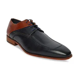GABICCI Men Navy Blue & Brown Colourblocked Leather Formal Derbys-image-5