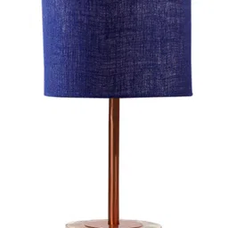 Devansh Blue Textured Wood Cylindrical Shaped Table Lamp image 2
