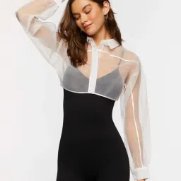 Forever 21 White Regular Fit Crop Shirt image 1