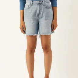 Forever 21 Blue Cotton Mid Rise Shorts image 1