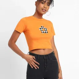 Forever 21 Orange Cotton Printed Crop Top image 1