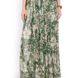 Scorpius Green & White Floral Print Skirt-picture-40