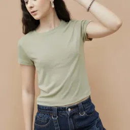 Ginger by Lifestyle Green Plain Crop Top-image-47