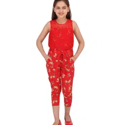 Cutecumber Kids Floral Print Red Jumpsuit-picture-21