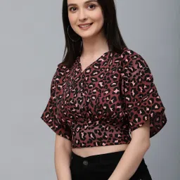 Style Quotient Women Red and Multi Animal Printed Polyester Regular Smart Casual Crop Top image 1