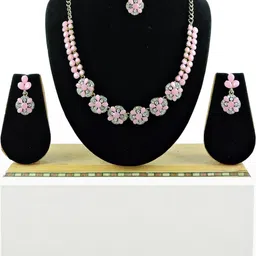 VATSALYA creation Alloy Gold- plated Pink Jewellery Set image 2