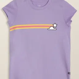 XY Life Kids Purple & Yellow Cotton Printed T-Shirt-image-1