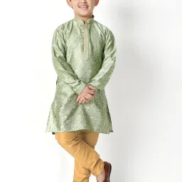 Pro-Ethic Style Developer Kids Light Green & Beige Printed Full Sleeves Kurta with Pyjamas image 1