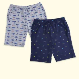 Pantaloons Junior Navy & Grey Cotton Printed Shorts image 1