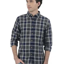 London Fog Grey & Blue Regular Fit Checks Shirt image 1
