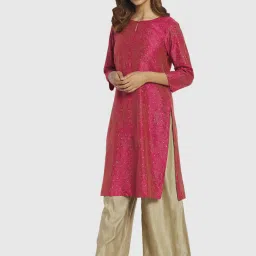 Fabindia Pink Printed Straight Kurta image 3