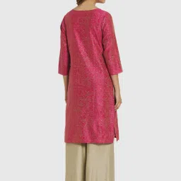 Fabindia Pink Printed Straight Kurta image 2